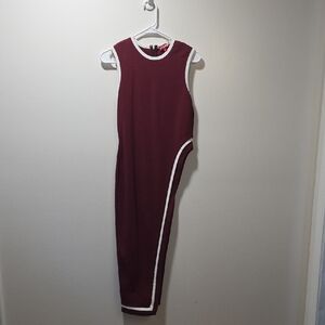 STAUD Wine Asymmetrical Dress with Ivory Accents
